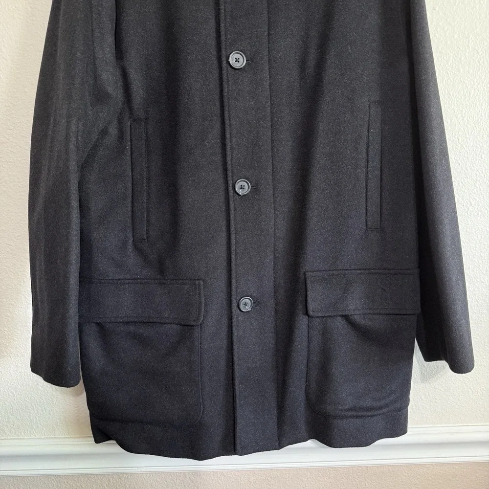 BROOKS BROTHERS‎ Cashmere Blend Coat Medium Wool Black Full Zip Buttons 4 Pocket